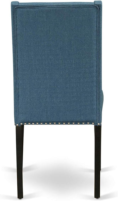 East West Furniture NOFL3-BLK-21 3 Piece Modern Dining Table Set Contains a Rectangle Wooden Table with Butterfly Leaf and 2 Blue Linen Fabric Upholstered Chairs, 32x54 Inch, Black