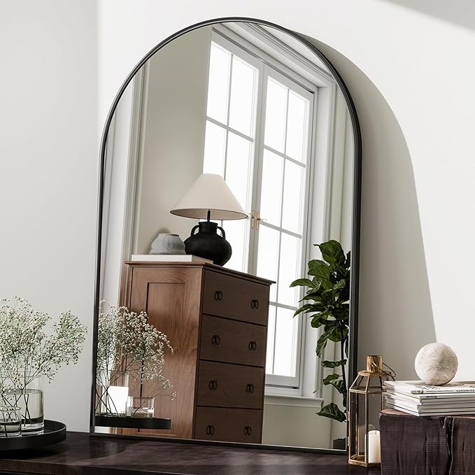 HARRITPURE Arched Wall Mirror – 26"x38" Arch Bathroom Mirror Metal Frame Vanity Mirror for Bedroom, Entryway Dresser Decor, Black