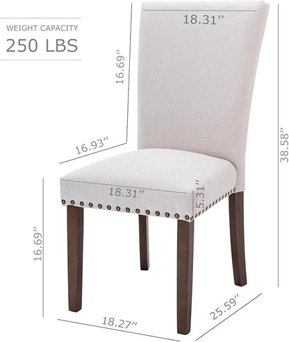 COLAMY Upholstered Fabric Dining Chairs Set of 6, High Back Padded Chairs w/Nailed Trim & Solid Wood Legs, Classic Parsons Chairs Side Chair for Home/Kitchen/Living Room-Beige (A420-BEIGE-6pcs)