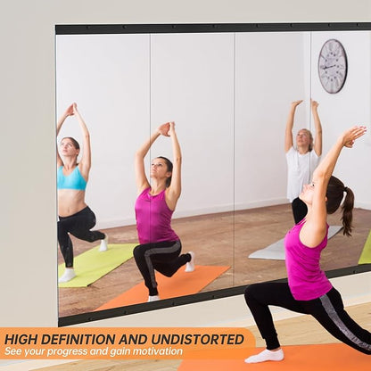 Hasipu 2 Pcs 63''x28'' Home Gym Mirror Large Full Length Wall Mounted Full Body Mirror for Yoga Dance Fitness Exercise Studio Bedroom Garage, Frameless Tempered Glass Workout Mirrors Black Rectangular
