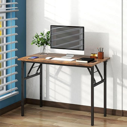 Need Folding Desk for Home Office 39-3/8 inch Length Modern Folding Table Computer Desk No Install Needed Rustic Brown Desktop Black Frame AC5FB(100 * 60)