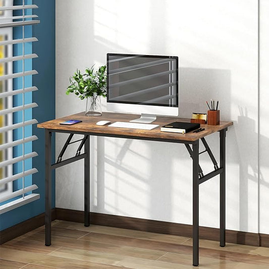 Need Folding Desk for Home Office 39-3/8 inch Length Modern Folding Table Computer Desk No Install Needed Rustic Brown Desktop Black Frame AC5FB(100 * 60)