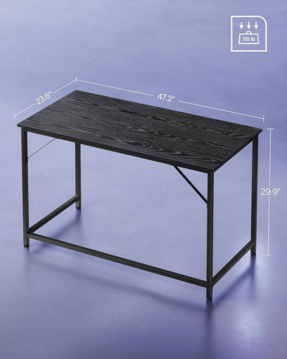 VASAGLE Computer Desk, Gaming Desk, Home Office Desk, for Small Spaces, 23.6 x 47.2 x 29.9 Inches, Industrial Style, Metal Frame, Black with Wood Grain ULWD039B56