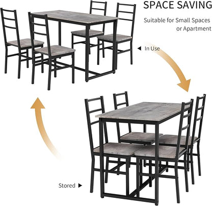Ball & Cast Dining Table Set with Long Table and 4 Chairs,5-Piece Living Room Furniture W/ 47" Rectangle Kitchen Table & Backrest Chair,for Small Space,Apartment,Dining Room,Gray