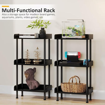 Hosfais Bookshelf Small Book Shelf, 3 Tier Wood Bookcase Industrial Bookshelf with Edge Protection Metal Standing Book Shelves Display Book Rack for Living Room Bedroom Home Office (Black)