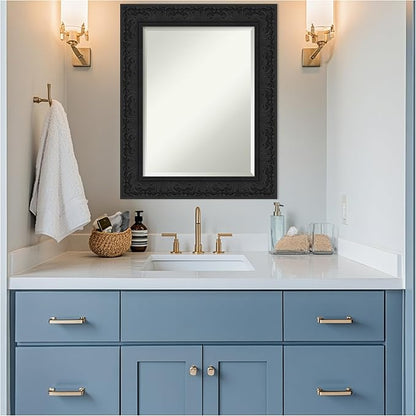 Amanti Art Black Bathroom Mirror for Over Sink, 31x25 Luxe Black Rectangle Vanity Mirror, Medium Traditional Frame, Hangs Horizonally and Vertically, Bathroom Wall Decor, Beveled Edge