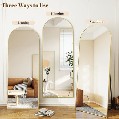 Koonmi 34"x76" Arched Full Length Mirror, Gold Large Floor Mirror with Aluminum Alloy Frame Standing Hanging or Leaning Wall-Mounted Mirror, Vanity Mirror for Living Room and Bedroom