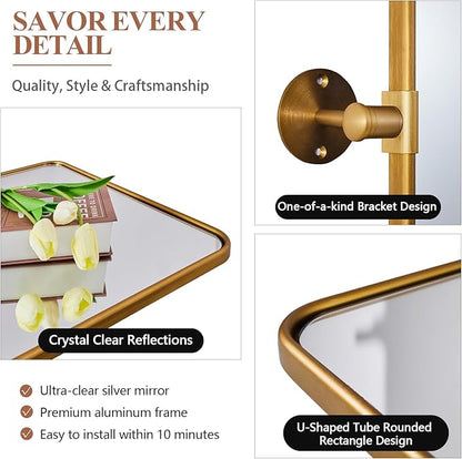 ANDY STAR Gold Pivot Mirror, 22" x 30" Brushed Gold Metal Frame Vanity Mirrors for Over Sink, Farmhouse Rectangle Bathroom Mirror with Adjustable Tilting Design Wall Mounted