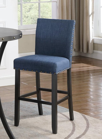 Roundhill Furniture Biony Fabric Bar Stools with Nailhead Trim (Set of 2), Blue