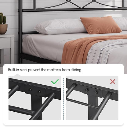 Yaheetech Metal Queen Platform Bed Frames Mattress Foundation with Storage/Curved Design Headboard/NO Box Spring Needed/Heavy-Duty Support/Easy Assembly, Queen, Black