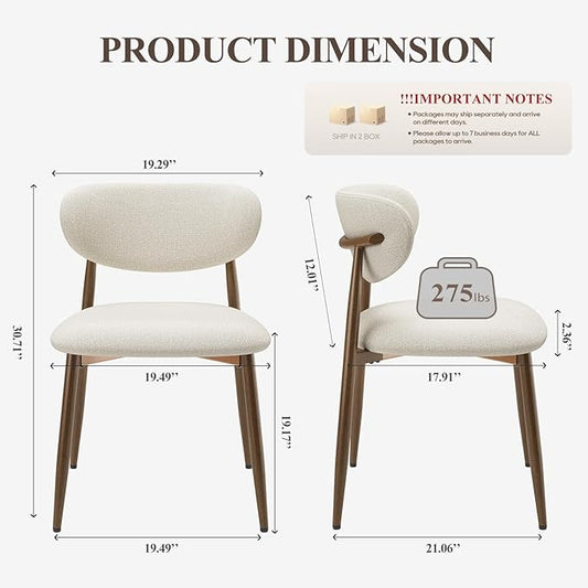 Dining Chairs Set of 4, Ergonomic Fabric Upholstered Seating with Wood Look Metal Legs and Anti Slip Pads, for Home and Restaurant Use, Beige