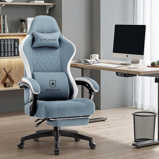 GTPLAYER Office Chair, Gaming Computer Desk Fabric Chair with Footrest, High Back Ergonomic Office Chair with Pocket Spring Lumbar Support and Linkage Armrests Adjustable Height Swivel for Home Task