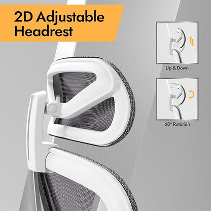 Ergonomic Mesh Office Chair - 3D Adjustable Lumbar Support & 3D Armrests, V-Shaped Back, Adjustable Desk Chair for Office & Home, White