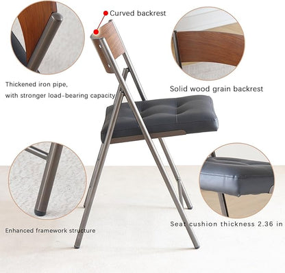 2 Pack Folding Chairs with Thick Padded Seat,Heavy Duty Steel Frame Foldable Dining Chairs with Soft Cushion Set of 2,Portable Indoor Outdoor for Home Kitchen,Office,Events,Wedding(Black)