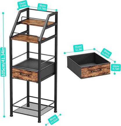 HapiRm Wine Rack Freestanding Floor - 4-Tier Stepped Liquor Cabinet Bar Stand for Home with Fabric Drawer, Wine & Glass Organizer for Living Room, Kitchen, or Dining Room
