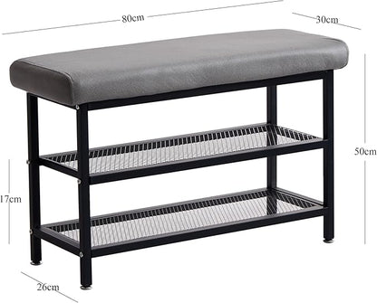 Shoe Rack Shoe Bench Shoe Organizer Storage Rack for Hallway Bedroom Living Room with Comfortable Seat Cushion 80x30x50cm (80cm Grey)