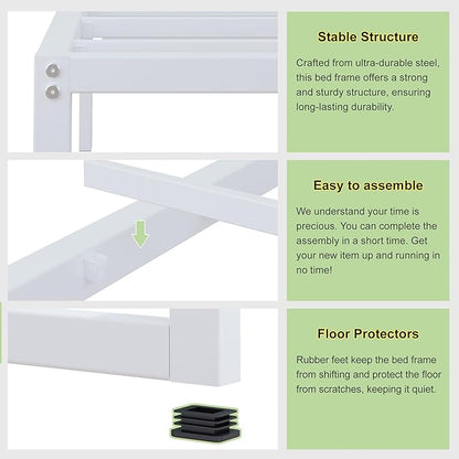 EMODA 12 Inch Full Size Bed Frame, Metal Platform White Bed Frame Full No Box Spring Needed, Heavy Duty Steel Slats Support, Easy Assembly, Noise Free