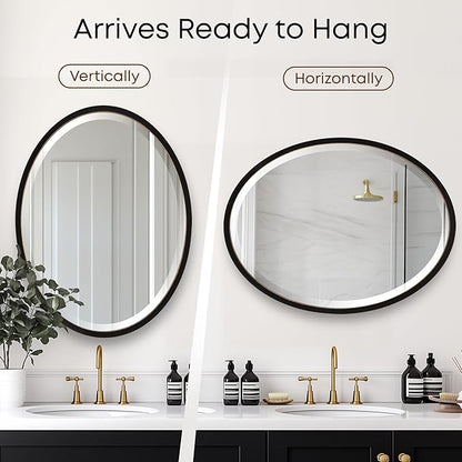 OVALCREST - Oval Wooden Beveled Wall Mirror for Home Decor, Bathroom, Vanity, Bedroom, Living Room, Hallway - London Style (Rubbed Black) 13.1 x 17.1