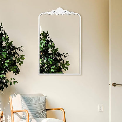 Ruomeng Traditional Wall Mirror, White Bathroom Mirror Baroque Inspired Wall Décor, Framed Mirror for Vanity Entryway and Living Room, 19” x 30.5”