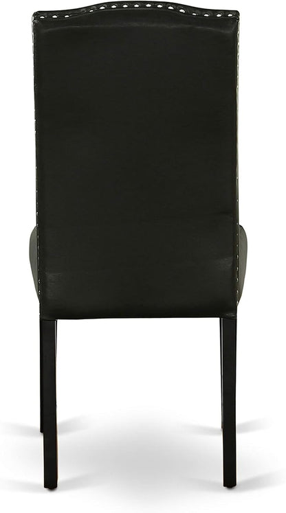 East West Furniture SHEN5-BLK-69 5 Piece Dining Room Table Set Includes a Round Kitchen Table with Pedestal and 4 Black Faux Leather Parson Dining Chairs, 42x42 Inch, Black