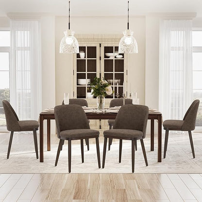 COLAMY Upholstered Dining Chairs Set of 6, Modern Kitchen Chairs with Back, Leather Side Dining Room Chairs with Wood Legs for Kitchen Dining Room Restaurant, Dark Brown
