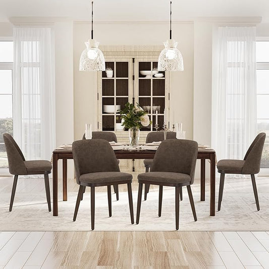 COLAMY Upholstered Dining Chairs Set of 6, Modern Kitchen Chairs with Back, Leather Side Dining Room Chairs with Wood Legs for Kitchen Dining Room Restaurant, Dark Brown