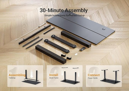 Seang Electric Standing Desk Adjustable Height, 55 x 24 Inch Sit Stand Desk with T-Shaped Frame, 3 Memory Presets & Cable Management for Home Office Computer Workstation, Black Frame/Black Top