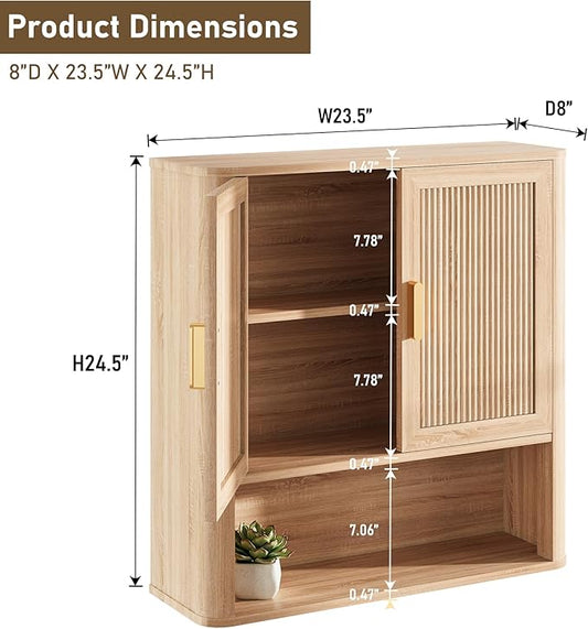 Bathroom Storage Cabinet, Medicine Cabinet with Adjustable Wood Shelf & Doors, Over The Toilet Storage Cabinet for Laundry Room & Kitchen & Living Room (Natural Oak)