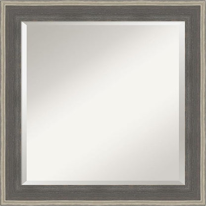 Amanti Art Grey Wall Mirror 25x25 Cottage Grey Silver Square Bathroom Mirror for Wall Decor Living Room, Medium Casual Wood Frame, Hangs Horizonally and Vertically, Bathroom Decor, Beveled Edge
