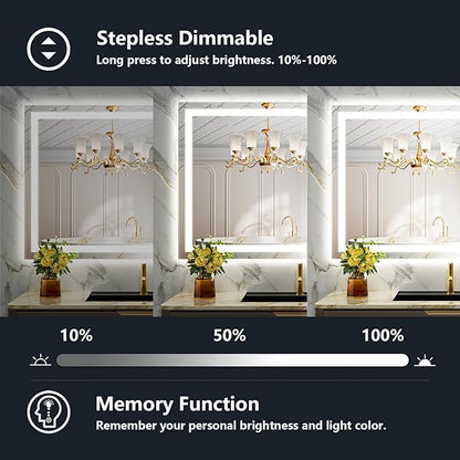 48x30 Inch LED Bathroom Mirror with Lights Front and Backlit Lighted Vanity Mirror for Bathroom Wall with 3 Colors Dimmable Anti-Fog Memory Shatter-Proof IP54 Waterproof Horizontal/Vertical