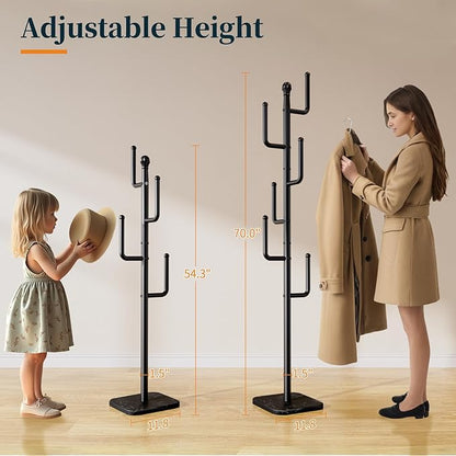 Yoobure Coat Rack Freestanding with Natural Marble Base - Cactus Coat Tree with 6 L-shaped Hooks, Heavy Duty Coat Hanger Stand, Metal Coat Rack Stand for Entryway, Hall Tree for Jacket/Hat/Clothes/Bag