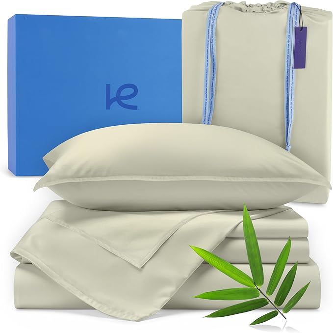 Kickoff Viscose Bamboo Sheets Twin XL Size 3-pc 100% Organic Bamboo Viscose Bed Cooling Sheets Twin XL Size Set Cool Bedding for hot Sleepers Sheet, Flat, Fitted, Pillowcase (Soft Sage, TXL)