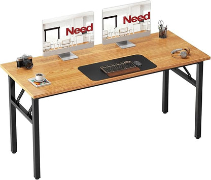 Need Office Computer Desk - 54.3L Sturdy and Heavy Duty Folding Laptop Table,Writing Table/Home Office Desk/Sewing Table,No Assembly Required (Teak&Black) AC5BB138