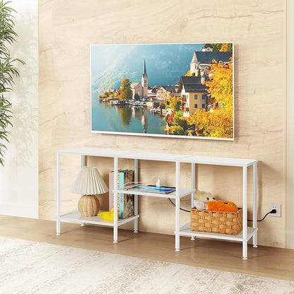 TV Stand for Bedroom up to 50 Inch Modern TV Stands with Power Outlets Small Entertainment Center with Storage 3 Tier TV Cabinet Console Table for Living Room Bedroom Office, White