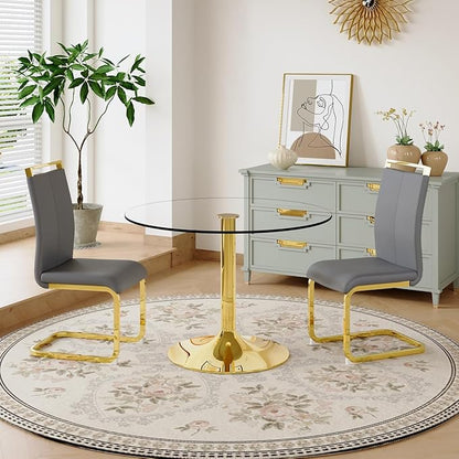 Dining Chairs Set of 2, Faux Leather Dining Chairs with Plated Chrome Metal Frame, Modern Kitchen Chairs Set with Padded Seat High Back for Dining Room, Kitchen Room, Living Room.