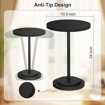 Drink Table, Small Pedestal Side Tables for Small Spaces, Wood Round Martini Table for Outdoor, Living Room and Bedroom, Black