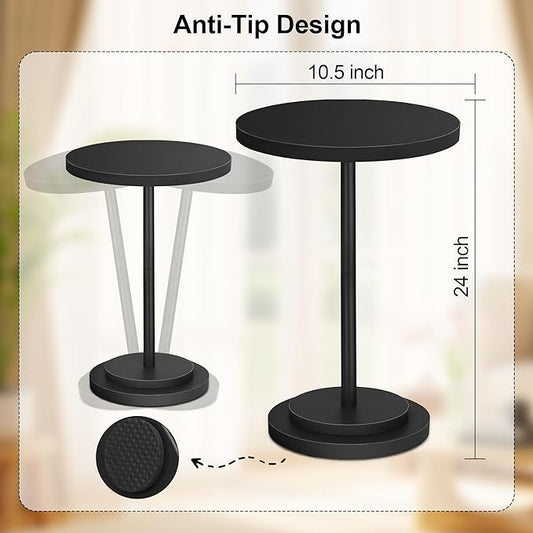 Drink Table, Small Pedestal Side Tables for Small Spaces, Wood Round Martini Table for Outdoor, Living Room and Bedroom, Black
