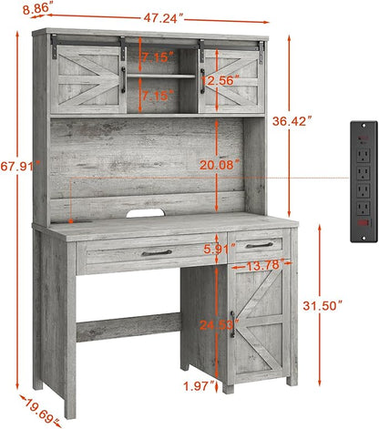 Farmhouse 47" Executive Desk, Computer Desk with Drawers and Storage Cabinet, Workstation with Hutch for Home Office