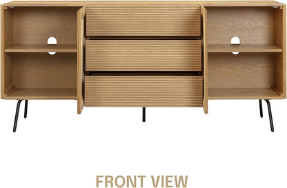 NTC MOSSIC Modern Sideboard with 4 Doors, Natural Rattan Storage Cabinet, Buffet with Metal Legs, Boho Accent Cabinet for Living Room, and Entryway, Effortless Assembly, Sand