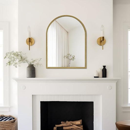 WallBeyond Gold Vintage Mirror for Vanity 24x32 Inch, Gold Antique Mirror with Ornate Beaded Frame for Bathroom, Living Room, Fireplace, Entryway
