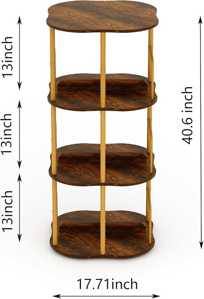 3-Tier Rotating Bookshelf, 360 ° Display Stackable Spinning Bookshelf Tower, Narrow Space Saving Tall Floor Standing Swivel Bookcase Corner Organizer for Bedroom, Living Room, Gold