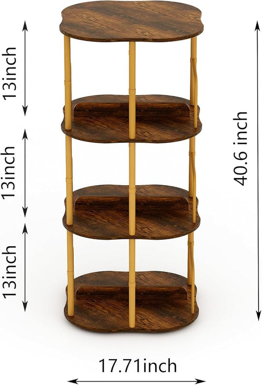 3-Tier Rotating Bookshelf, 360 ° Display Stackable Spinning Bookshelf Tower, Narrow Space Saving Tall Floor Standing Swivel Bookcase Corner Organizer for Bedroom, Living Room, Gold