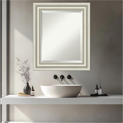 Amanti Art Bathroom Mirror for Over Sink, 26x22 Sophia Silver Rectangle Vanity Mirror, Small Traditional Frame, Hangs Horizonally and Vertically, Bathroom Wall Decor, Beveled Edge