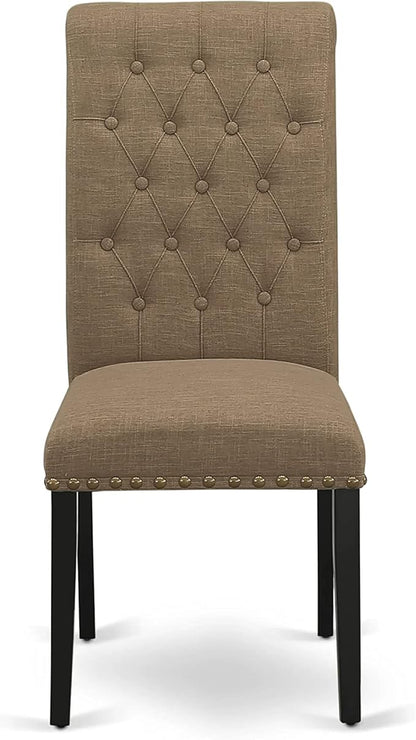 East West Furniture NOBR3-BLK-17 3 Piece Dining Room Table Set Contains a Rectangle Kitchen Table with Butterfly Leaf and 2 Light Sable Linen Fabric Parson Chairs, 32x54 Inch, Black