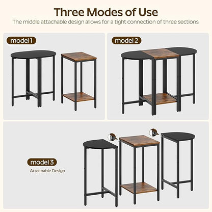 Small Side End Table, Nesting Side Table for Living Room, 2-Tier Nesting Side Table for Small Space, Wooden Sofe Tables Set of 3, Half Round End Table for Couch, Office, Brown and Black ET33BR