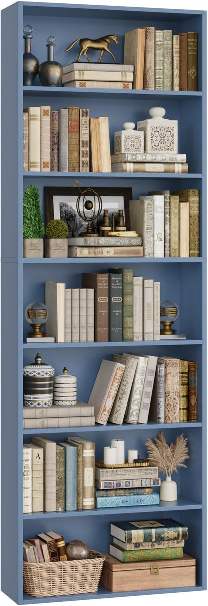 82" Tall Bookshelf, 7-Tier Open Shelves Bookcase, Freestanding Display Storage Shelves, Tall Bookcase Home Decor Furniture for Home Office, Living Room, Bedroom, Blue