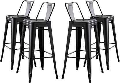 AC Pacific 30” Metal Barstool Set of 4 – Country Rustic Style with Low Back, Lightweight & Sturdy Build, Easy Assembly – Matte Black