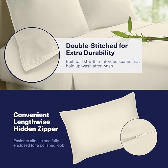 Kickoff Viscose Bamboo Sheets California King Size 4-pc 100% Organic Bamboo Viscose Bed Cooling Sheets Cal King Set Cool Bedding for hot Sleepers Sheet, Flat, Fitted, Pillowcases (Buttercream, CK)