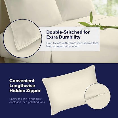 Kickoff Viscose Bamboo Sheets Twin Size 3-pc 100% Organic Bamboo Viscose Bed Cooling Sheets Twin Size Set Cool Bedding for hot Sleepers Sheet, Flat, Fitted, Pillowcase (Buttercream, T)