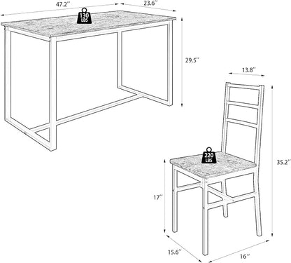 Ball & Cast 5 Pieces Dining Table Set with 4 Chairs,Kitchen Table and Chairs for 4 W/ 47.2" Rectangle Desk,Living Room Furniture W/Backrest,for Small Space,Brown